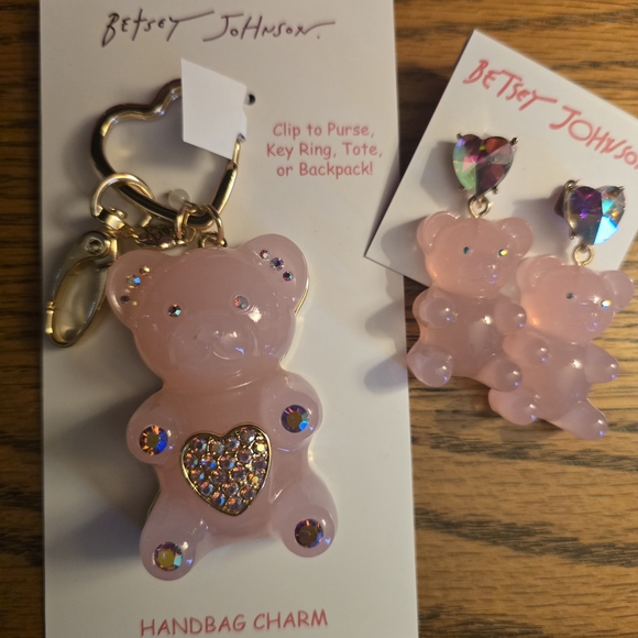 Betsey Johnson Jewelry - Betsey Johnson Pink Gummy Bear Bag/Purse Charm and Earrings! NWT!